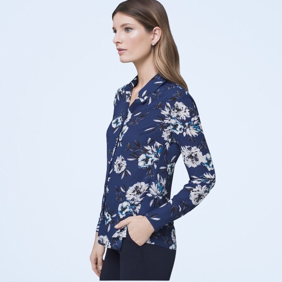White House Black Market Tops - WHITE HOUSE BLACK MARKET Sheer Blue Floral Button Down Blouse